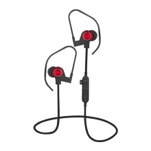 Bluetooth earphones with microphone and MicroSD player black/red