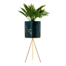 Ceramic flowerpot EMMA 28,3x13 cm green/gold
