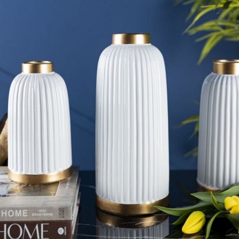 Ceramic vase ROSIE 30,5x14 cm white/gold