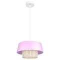 Chandelier on a string CONA 1xE27/60W/230V d. 35 cm pink ratan