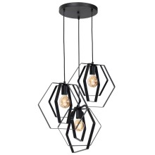 Chandelier on a string HEXAGON 3xE27/60W/230V black round