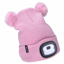 Extol - Hat with a headlamp and USB charging 250 mAh pink with pompoms size children's