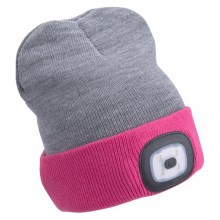 Extol - Hat with a headlamp and USB charging 300 mAh grey/pink size UNI
