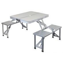 Foldable camping table with chairs white/chrome