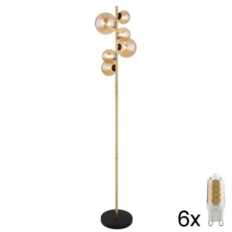 Globo - LED Floor lamp 6xG9/3W/230V brass