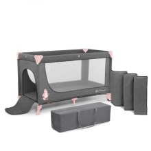 KINDERKRAFT - Travel crib JOY grey-pink