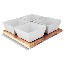 Lamart - Set 4x porcelain bowl 19x19 cm + wooden tray