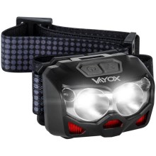 LED Dimmable rechargeable headlamp with sensor and red light 2xLED/5W/5V/3xAAA IP65 500 lm 10,5 h 1200 mAh
