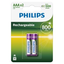 Philips R03B2A80/10 - 2 pcs Rechargeable battery AAA MULTILIFE NiMH/1,2V/800 mAh