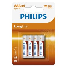 Philips R03L4B/10 - 4 pcs Zinc-chloride battery AAA LONGLIFE 1,5V