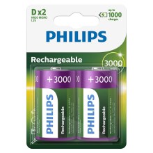 Philips R20B2A300/10 - 2 pcs Rechargeable battery D MULTILIFE NiMH/1,2V/3000 mAh