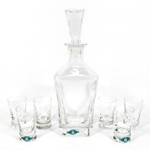Set 1x glass bottle, 1x glass stopper and 6x glass for shots clear
