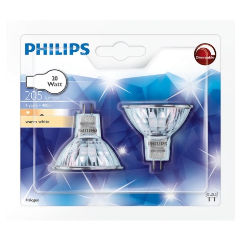 SET 2x Heavy-duty halogen bulb GU5,3/20W/12V 3000K - Philips