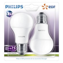 SET 2x LED Bulb Philips A60 E27/11W/230V 2700K