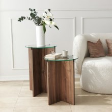 SET 2x Side table LILY d. 40 cm brown/clear