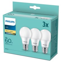 SET 3x LED Bulb Philips A60 E27/8W/230V 2700K