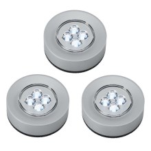 SET 3x LED Touch orientation light 1xLED/2W/4,5V silver