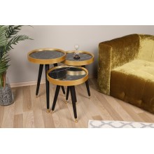 SET 3x Side table LYLE black/gold