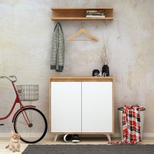 Shoe cabinet OBSOYO 100x80 cm + wall hanger 15x80 cm brown/white