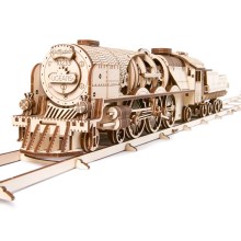 Ugears - 3D wooden mechanical puzzle V-Express steam locomotive with a tender