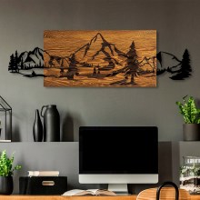 Wall decoration 93x29 cm mountains wood/metal