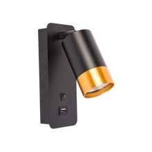 Wall spotlight with USB charger 1xGU10/35W/230V black/gold